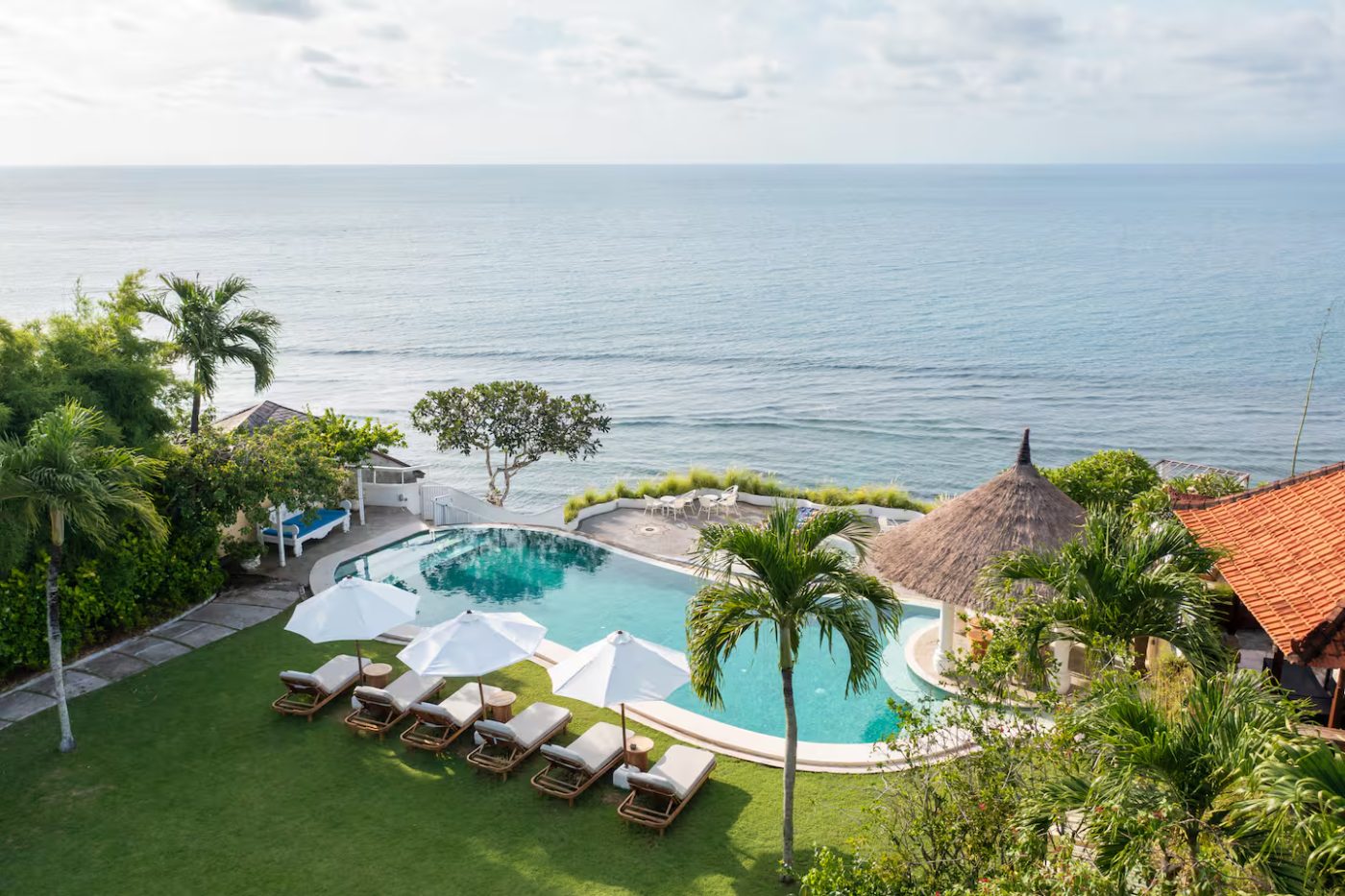 Aerial view of the villa, pool and ocean, Uluwatu